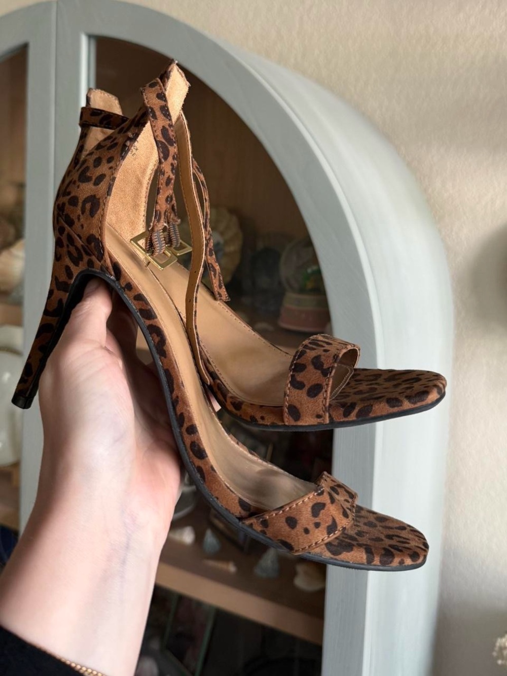 Material Girl Leopard Print Open-Toe High Heels - Brown